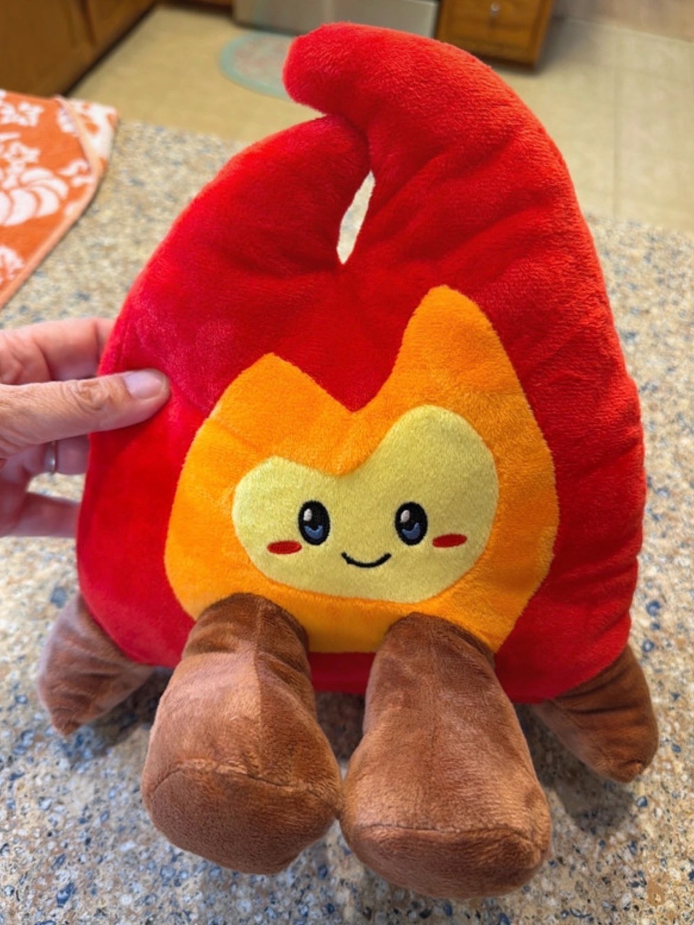 Red Plush Flame Pet Toy with Friendly Face